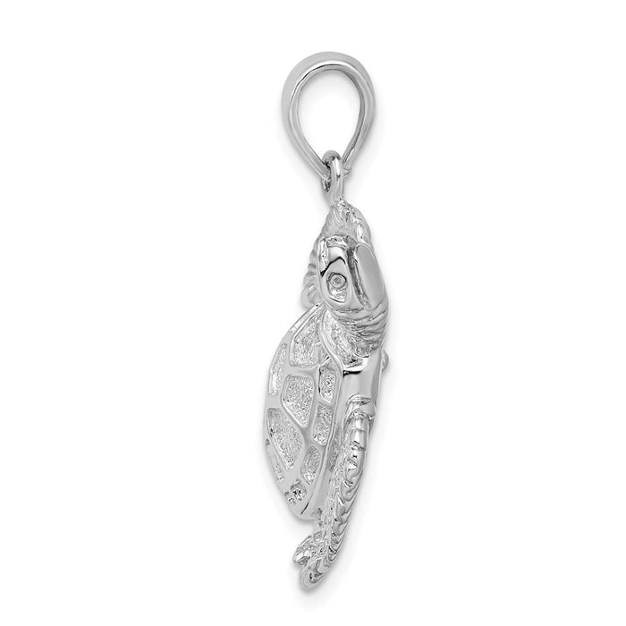 Million Charms 925 Sterling Silver Nautical Sea Life  Charm Pendant, Large 3-D Large Sea Turtle with Textured Shell