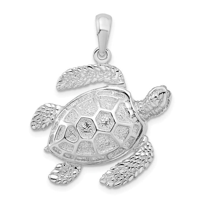 Million Charms 925 Sterling Silver Nautical Sea Life  Charm Pendant, Large 3-D Large Sea Turtle with Textured Shell