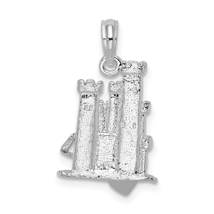 Million Charms 925 Sterling Silver Coastal Beach Charm Pendant, 3-D Sandcastle with Shovel Laying In Front