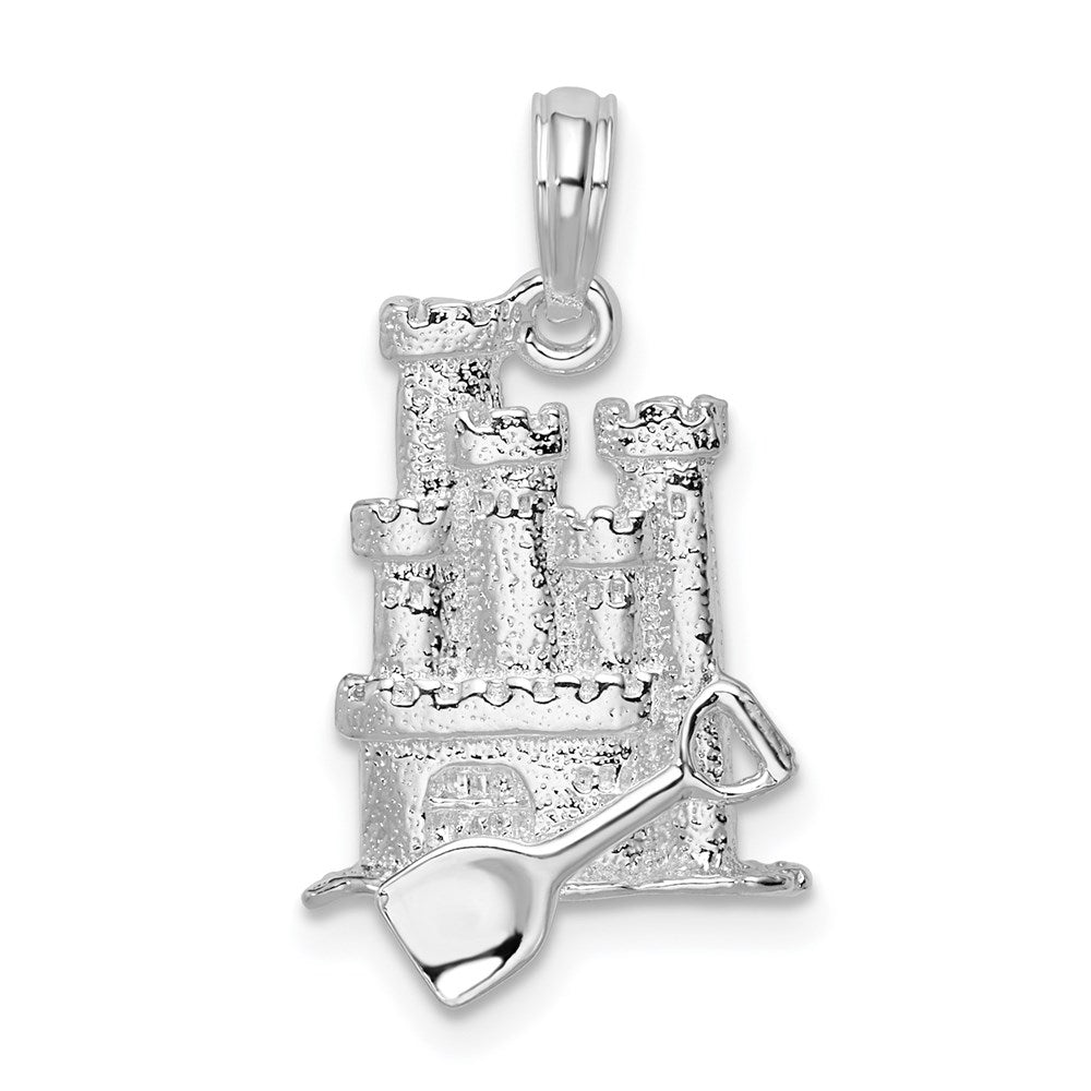 Million Charms 925 Sterling Silver Coastal Beach Charm Pendant, 3-D Sandcastle with Shovel Laying In Front