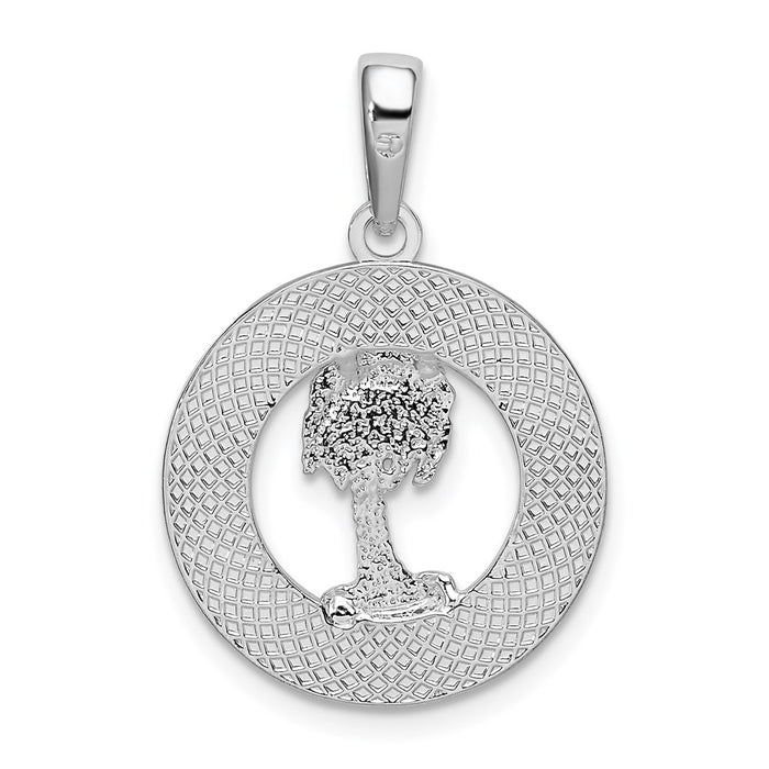 Million Charms 925 Sterling Silver Travel Charm Pendant, Bahamas On Round Frame with Palm Tree Center