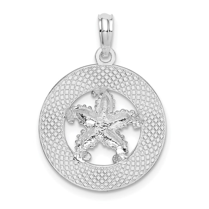 Million Charms 925 Sterling Silver Travel  Charm Pendant, Bahamas On Round Frame with Starfish Center
