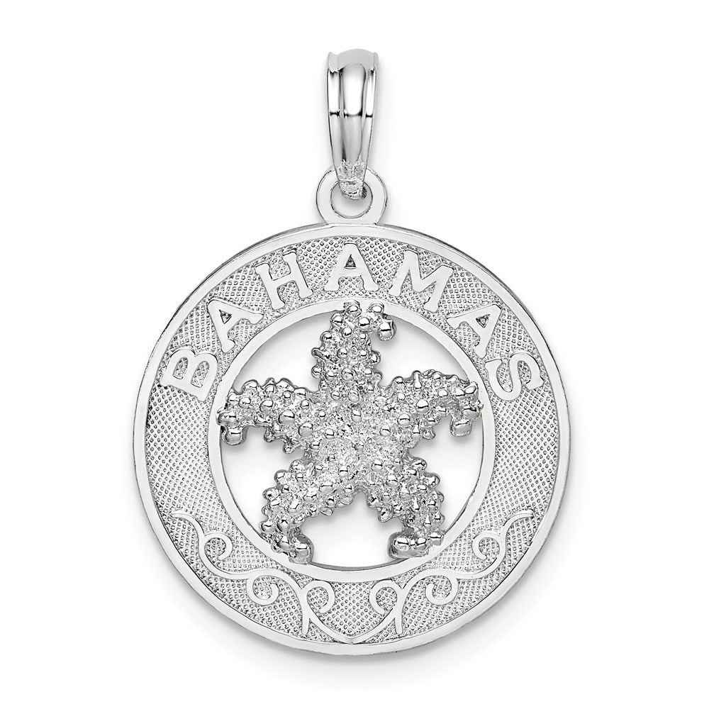 Million Charms 925 Sterling Silver Travel  Charm Pendant, Bahamas On Round Frame with Starfish Center