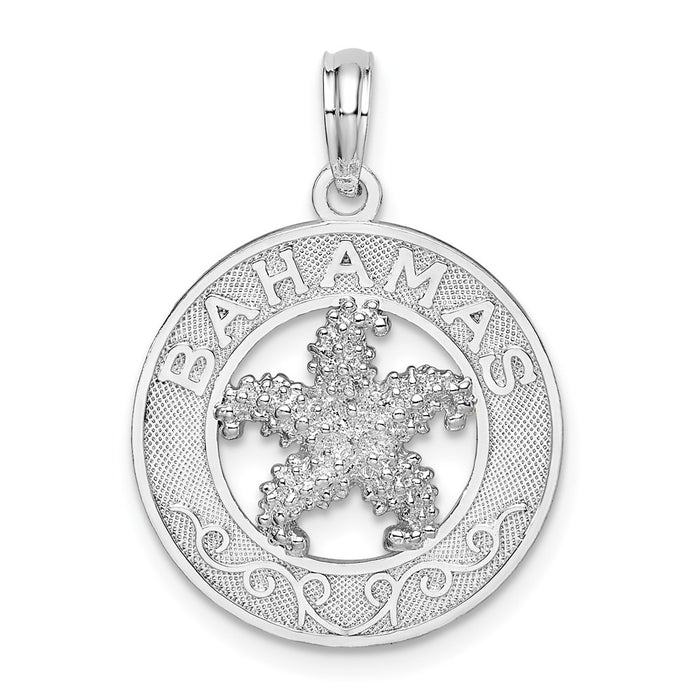 Million Charms 925 Sterling Silver Travel  Charm Pendant, Bahamas On Round Frame with Starfish Center