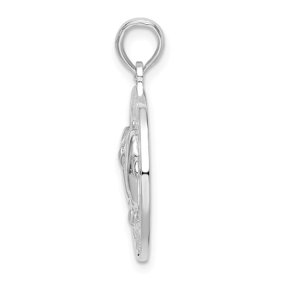 Million Charms 925 Sterling Silver Travel Charm Pendant, Bahamas On Round Frame with Dolphins In Center