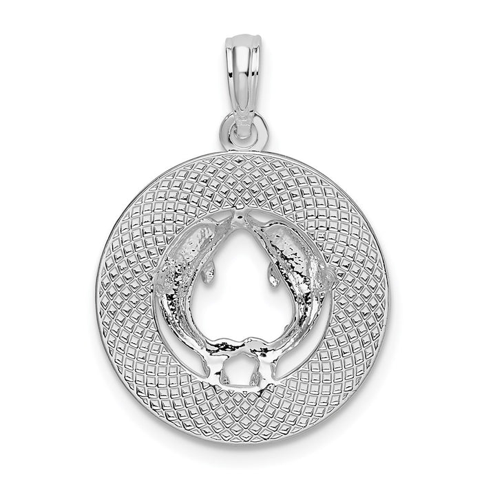 Million Charms 925 Sterling Silver Travel Charm Pendant, Bahamas On Round Frame with Dolphins In Center