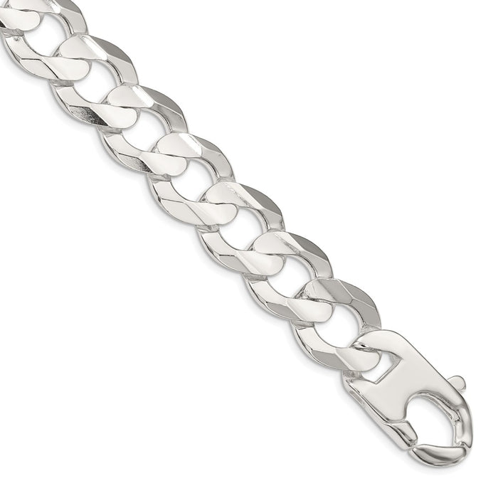 Million Charms 925 Sterling Silver 15.75mm Concave Beveled Curb Chain, Chain Length: 8 inches