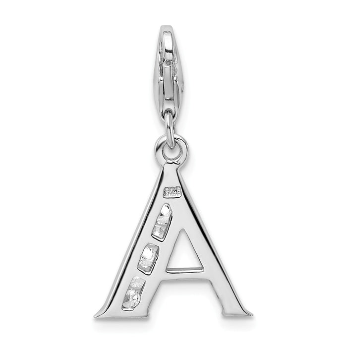 Million Charms 925 Sterling Silver Rhodium-Plated (Cubic Zirconia) CZ Letter A With Lobster Clasp Charm