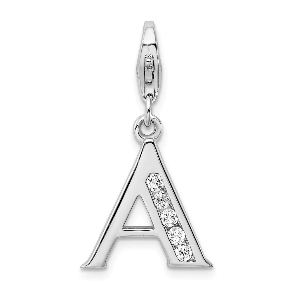 Million Charms 925 Sterling Silver Rhodium-Plated (Cubic Zirconia) CZ Letter A With Lobster Clasp Charm