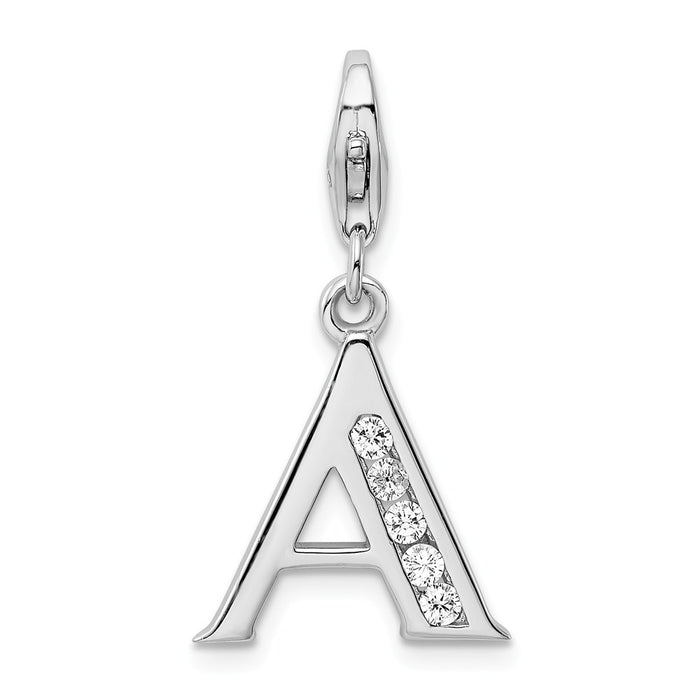 Million Charms 925 Sterling Silver Rhodium-Plated (Cubic Zirconia) CZ Letter A With Lobster Clasp Charm