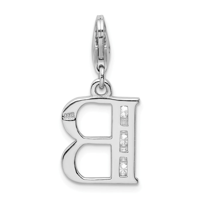 Million Charms 925 Sterling Silver Rhodium-Plated (Cubic Zirconia) CZ Letter B With Lobster Clasp Charm