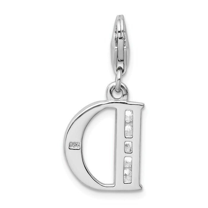 Million Charms 925 Sterling Silver Rhodium-Plated (Cubic Zirconia) CZ Letter D With Lobster Clasp Charm