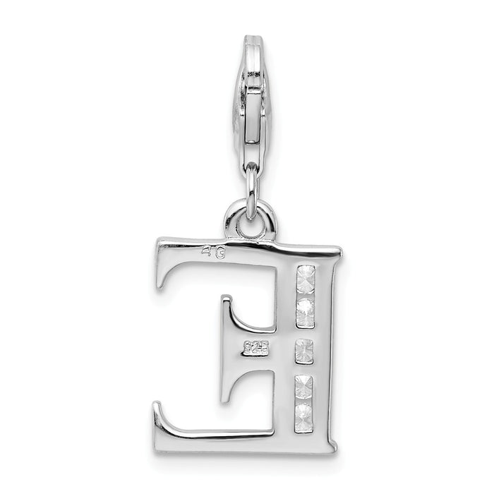 Million Charms 925 Sterling Silver Rhodium-Plated (Cubic Zirconia) CZ Letter E With Lobster Clasp Charm