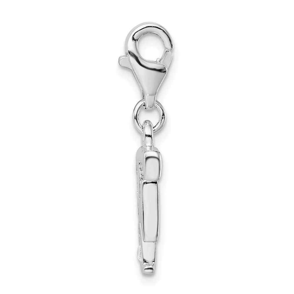 Million Charms 925 Sterling Silver Rhodium-Plated (Cubic Zirconia) CZ Letter F With Lobster Clasp Charm