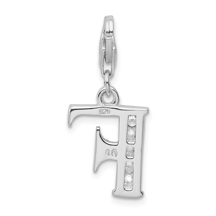 Million Charms 925 Sterling Silver Rhodium-Plated (Cubic Zirconia) CZ Letter F With Lobster Clasp Charm