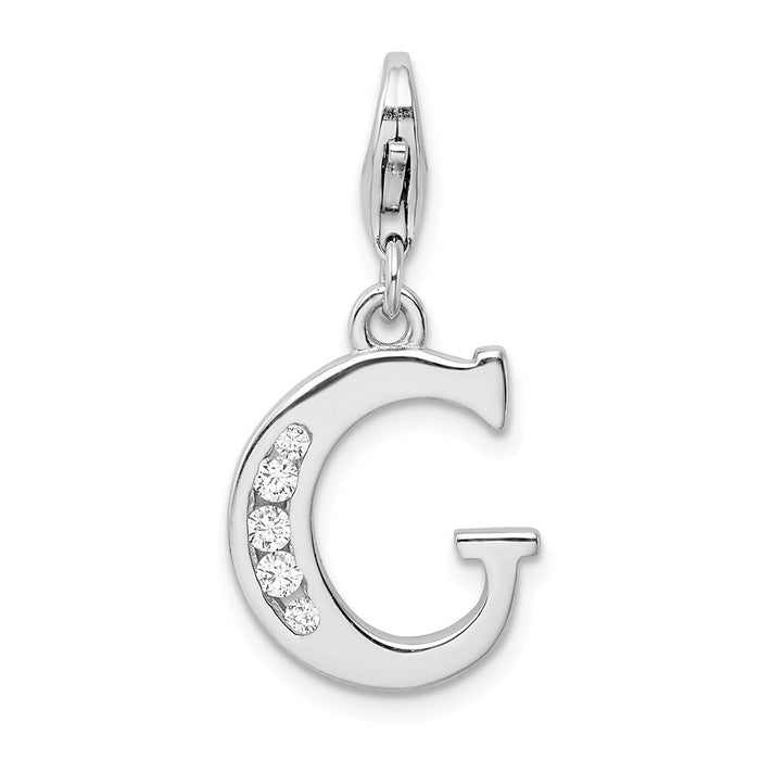 Million Charms 925 Sterling Silver Rhodium-Plated (Cubic Zirconia) CZ Letter G With Lobster Clasp Charm