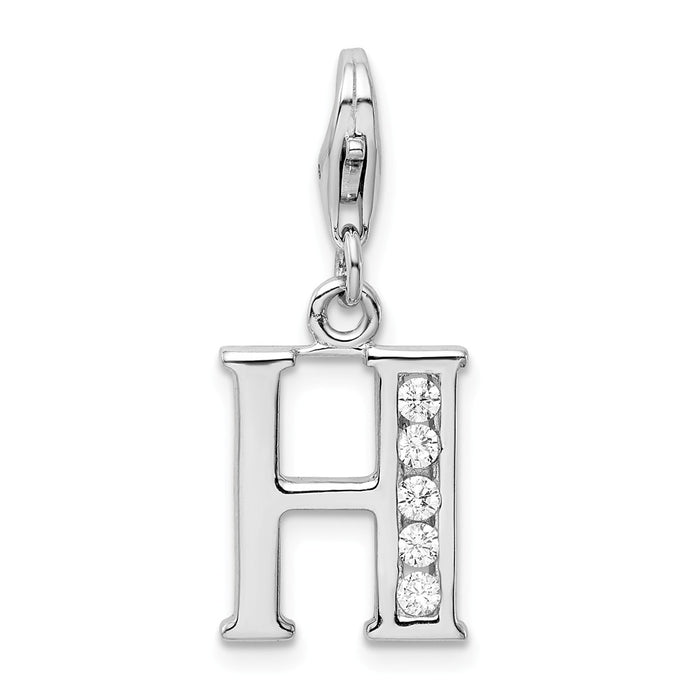 Million Charms 925 Sterling Silver Rhodium-Plated (Cubic Zirconia) CZ Letter H With Lobster Clasp Charm