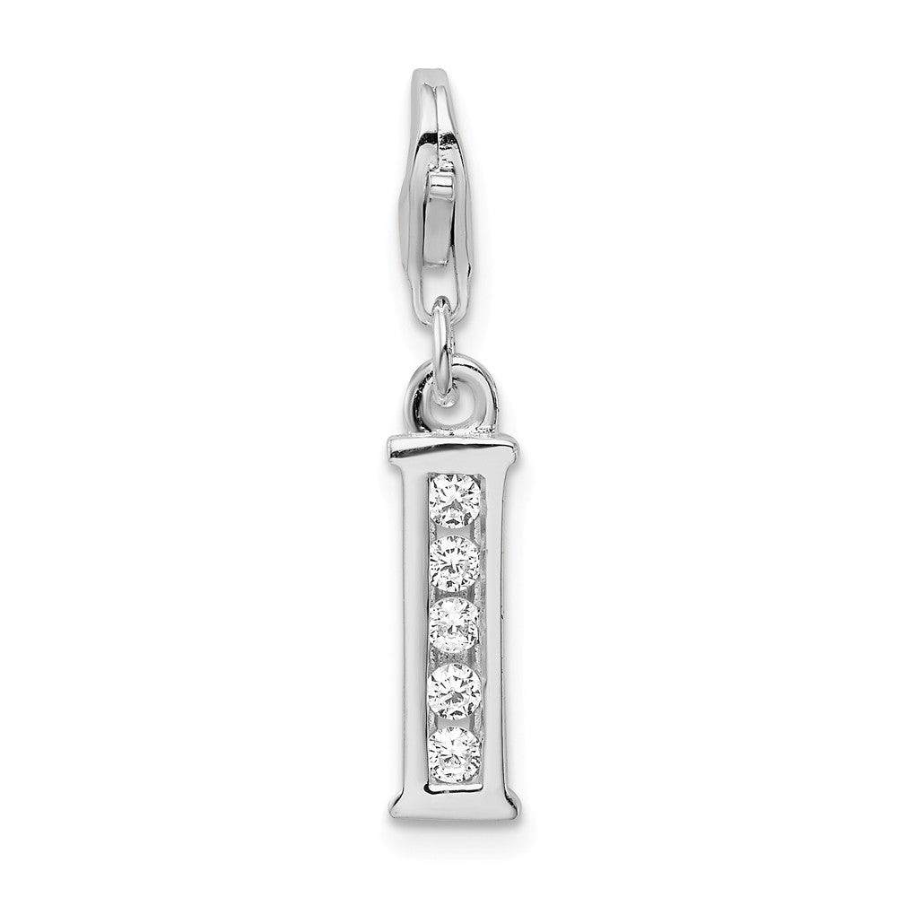 Million Charms 925 Sterling Silver Rhodium-Plated (Cubic Zirconia) CZ Letter I With Lobster Clasp Charm