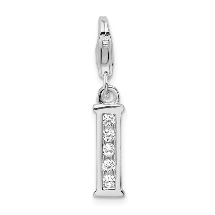 Million Charms 925 Sterling Silver Rhodium-Plated (Cubic Zirconia) CZ Letter I With Lobster Clasp Charm
