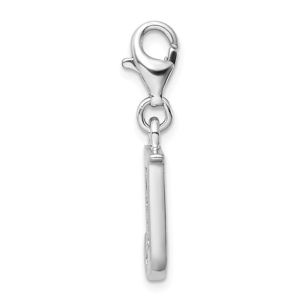 Million Charms 925 Sterling Silver Rhodium-Plated (Cubic Zirconia) CZ Letter J With Lobster Clasp Charm