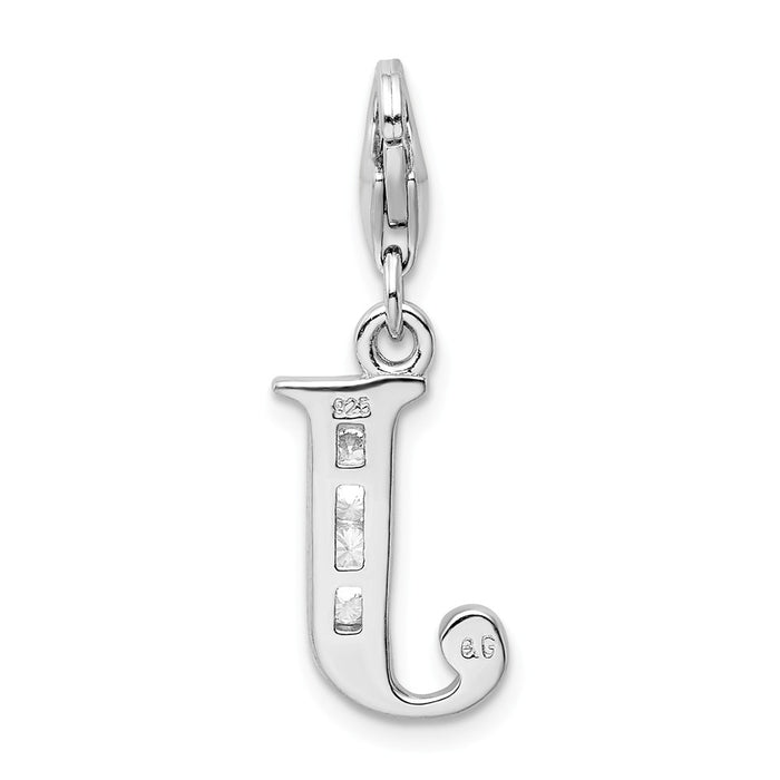 Million Charms 925 Sterling Silver Rhodium-Plated (Cubic Zirconia) CZ Letter J With Lobster Clasp Charm