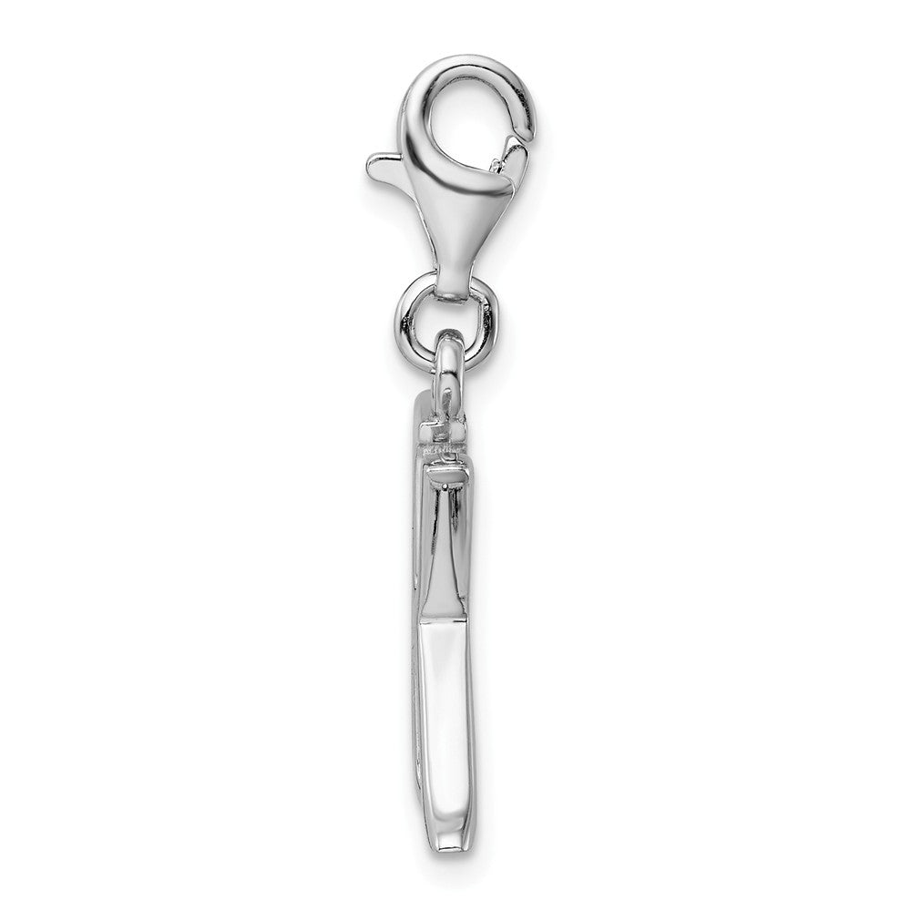 Million Charms 925 Sterling Silver Rhodium-Plated (Cubic Zirconia) CZ Letter K With Lobster Clasp Charm