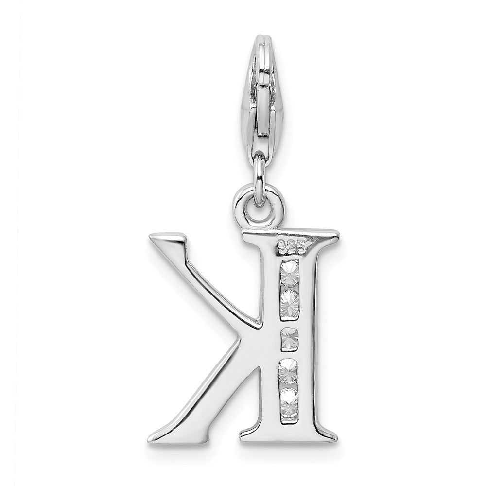 Million Charms 925 Sterling Silver Rhodium-Plated (Cubic Zirconia) CZ Letter K With Lobster Clasp Charm