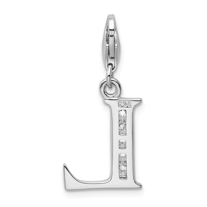 Million Charms 925 Sterling Silver Rhodium-Plated (Cubic Zirconia) CZ Letter L With Lobster Clasp Charm