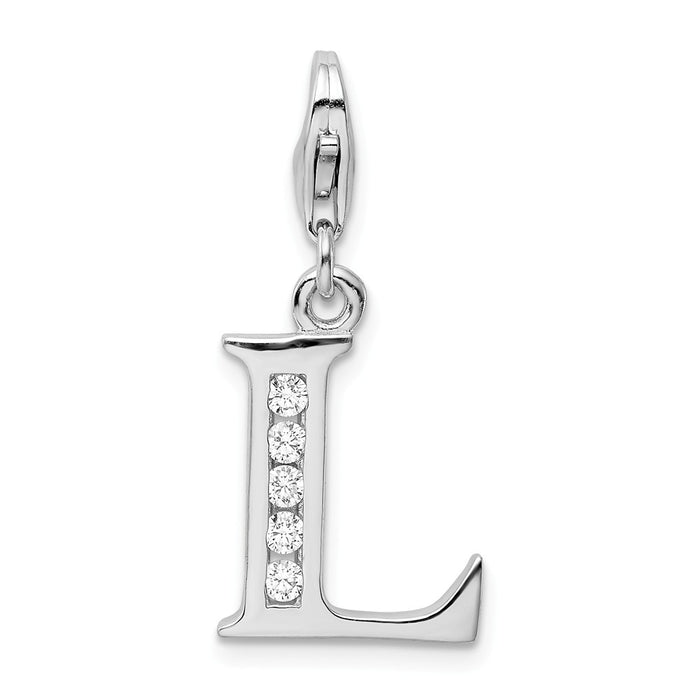 Million Charms 925 Sterling Silver Rhodium-Plated (Cubic Zirconia) CZ Letter L With Lobster Clasp Charm