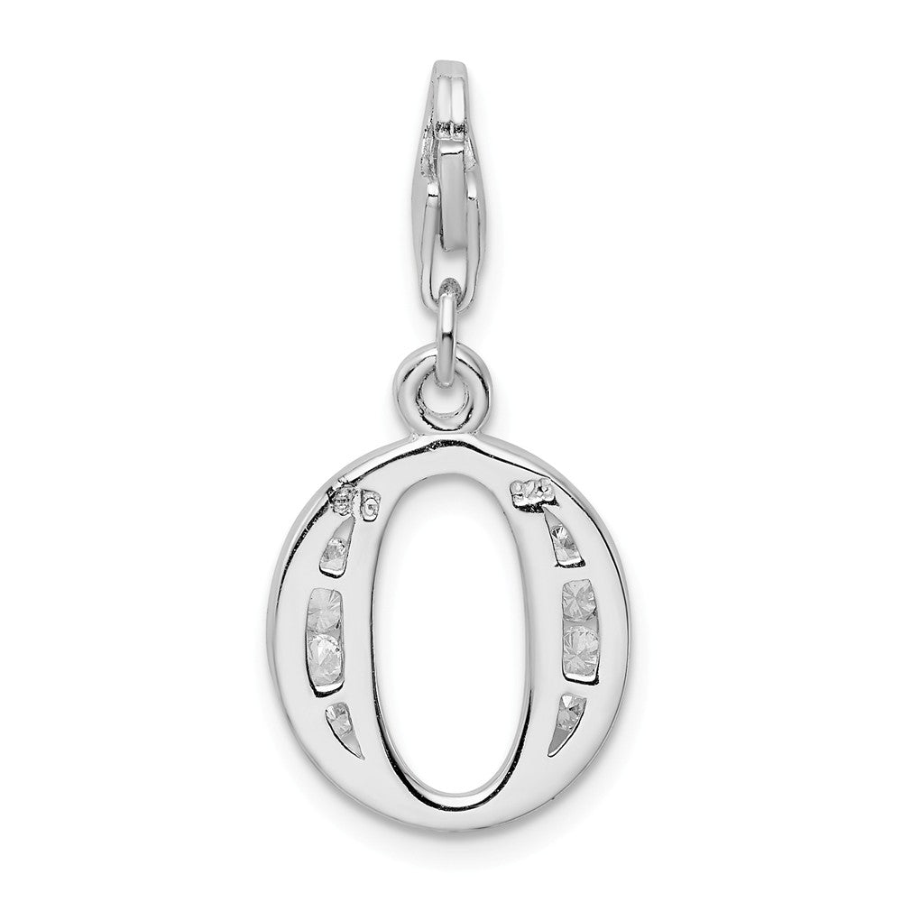 Million Charms 925 Sterling Silver Rhodium-Plated (Cubic Zirconia) CZ Letter O With Lobster Clasp Charm