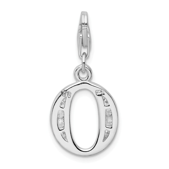 Million Charms 925 Sterling Silver Rhodium-Plated (Cubic Zirconia) CZ Letter O With Lobster Clasp Charm