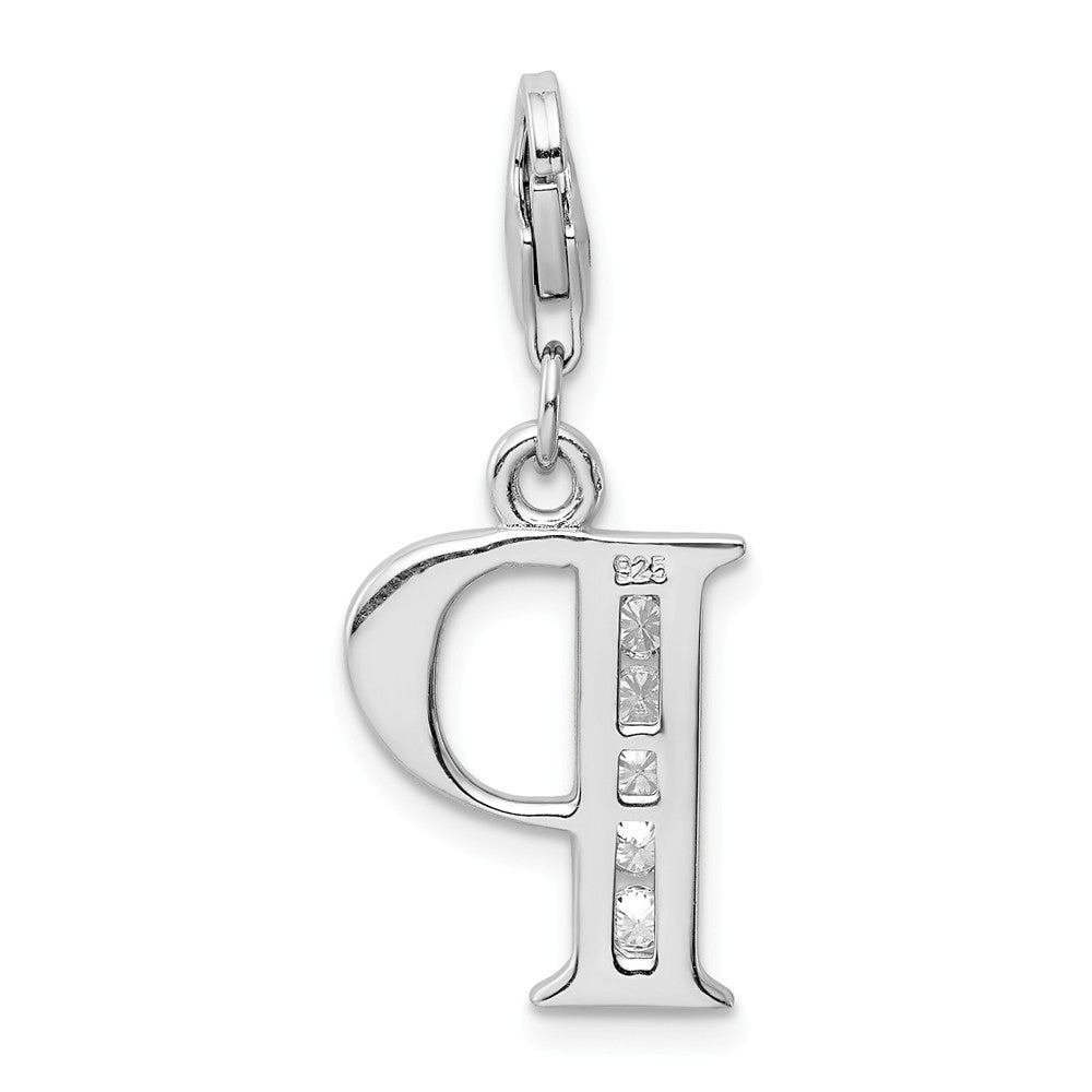 Million Charms 925 Sterling Silver Rhodium-Plated (Cubic Zirconia) CZ Letter P With Lobster Clasp Charm