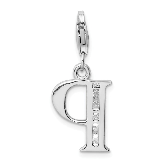 Million Charms 925 Sterling Silver Rhodium-Plated (Cubic Zirconia) CZ Letter P With Lobster Clasp Charm