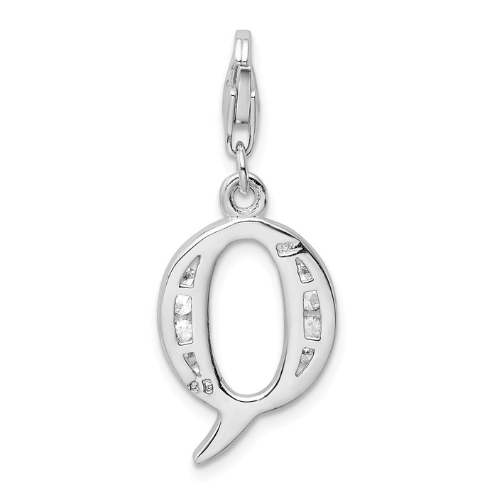 Million Charms 925 Sterling Silver Rhodium-Plated (Cubic Zirconia) CZ Letter Q With Lobster Clasp Charm