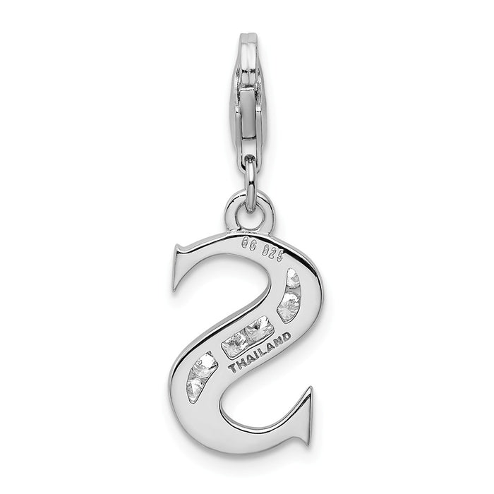 Million Charms 925 Sterling Silver Rhodium-Plated (Cubic Zirconia) CZ Letter S With Lobster Clasp Charm