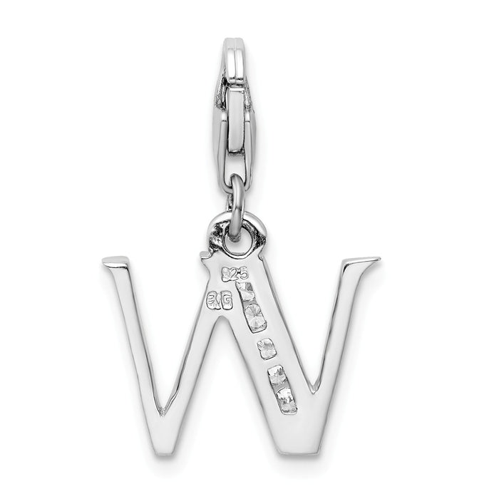 Million Charms 925 Sterling Silver Rhodium-Plated (Cubic Zirconia) CZ Letter W With Lobster Clasp Charm