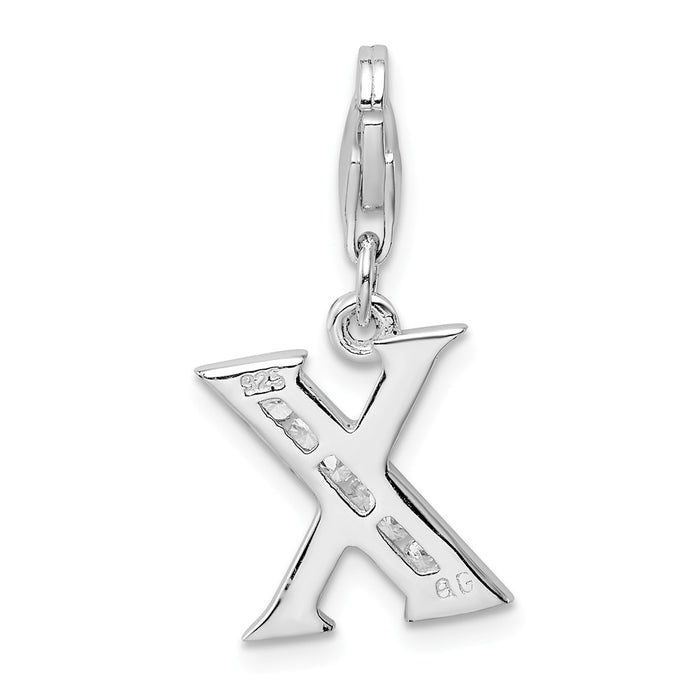 Million Charms 925 Sterling Silver Rhodium-Plated (Cubic Zirconia) CZ Letter X With Lobster Clasp Charm