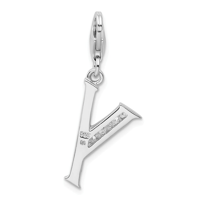 Million Charms 925 Sterling Silver Rhodium-Plated (Cubic Zirconia) CZ Letter Y With Lobster Clasp Charm