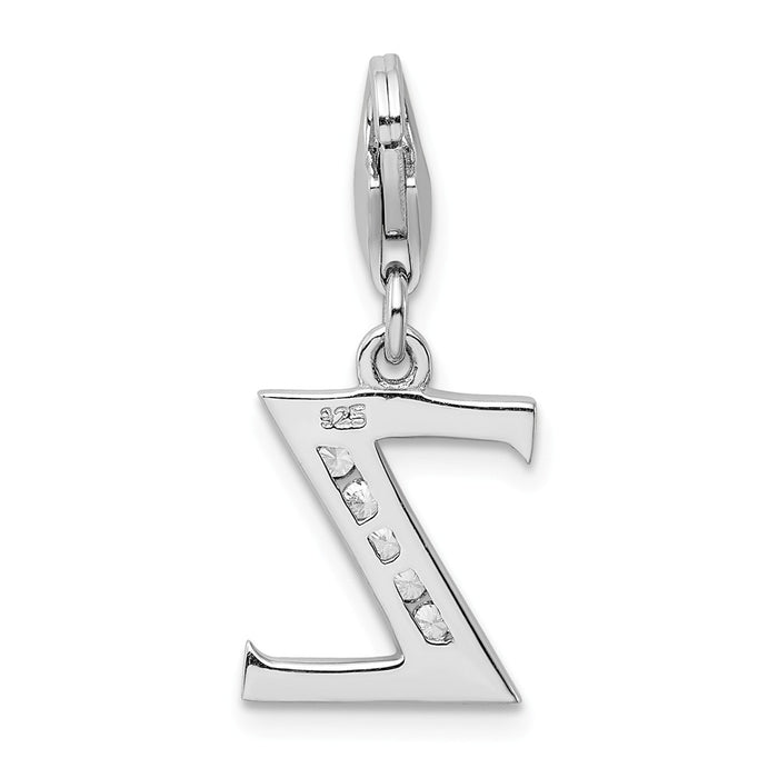 Million Charms 925 Sterling Silver Rhodium-Plated (Cubic Zirconia) CZ Letter Z With Lobster Clasp Charm