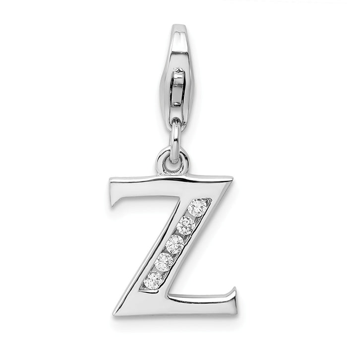 Million Charms 925 Sterling Silver Rhodium-Plated (Cubic Zirconia) CZ Letter Z With Lobster Clasp Charm