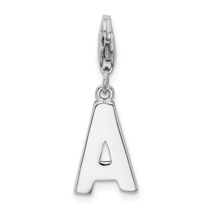 Million Charms 925 Sterling Silver Rhodium-Plated (Cubic Zirconia) CZ Letter A With Lobster Clasp Charm