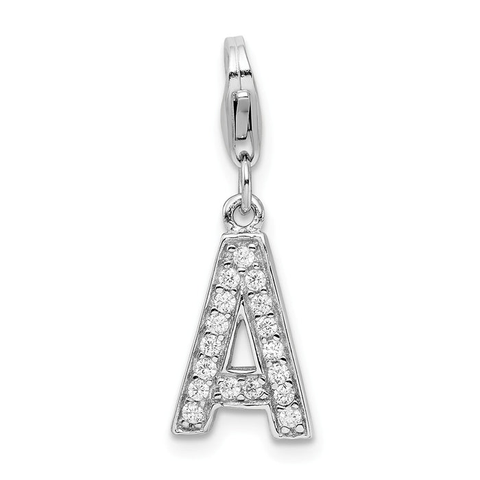 Million Charms 925 Sterling Silver Rhodium-Plated (Cubic Zirconia) CZ Letter A With Lobster Clasp Charm