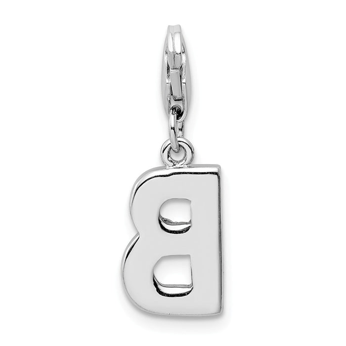 Million Charms 925 Sterling Silver Rhodium-Plated (Cubic Zirconia) CZ Letter B With Lobster Clasp Charm