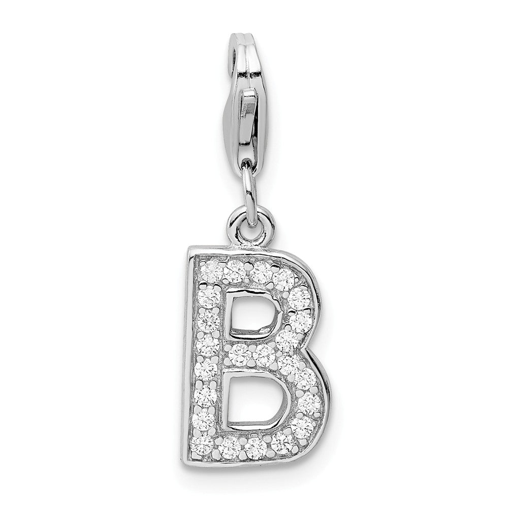 Million Charms 925 Sterling Silver Rhodium-Plated (Cubic Zirconia) CZ Letter B With Lobster Clasp Charm