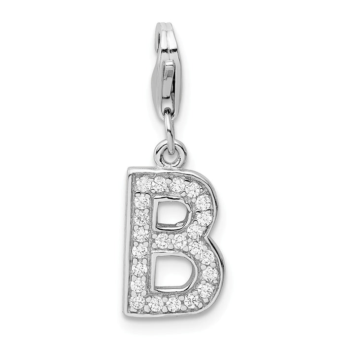 Million Charms 925 Sterling Silver Rhodium-Plated (Cubic Zirconia) CZ Letter B With Lobster Clasp Charm