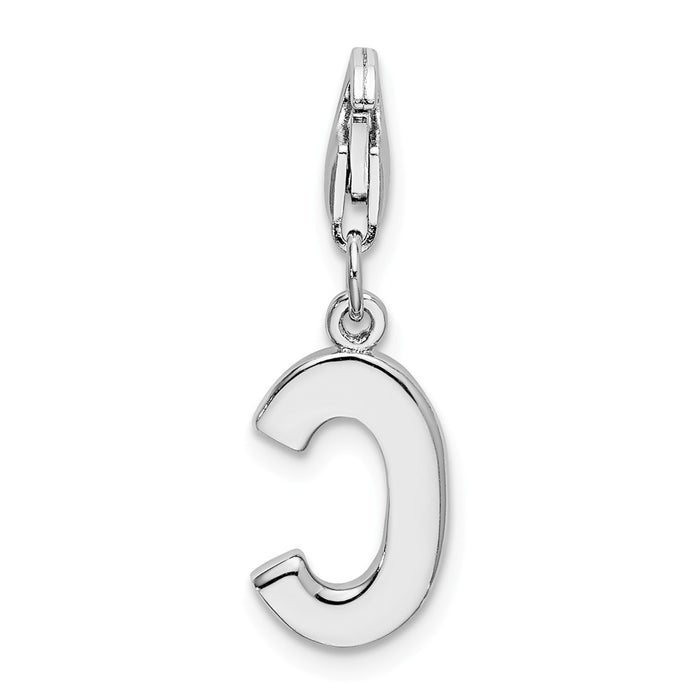 Million Charms 925 Sterling Silver Rhodium-Plated (Cubic Zirconia) CZ Letter C With Lobster Clasp Charm