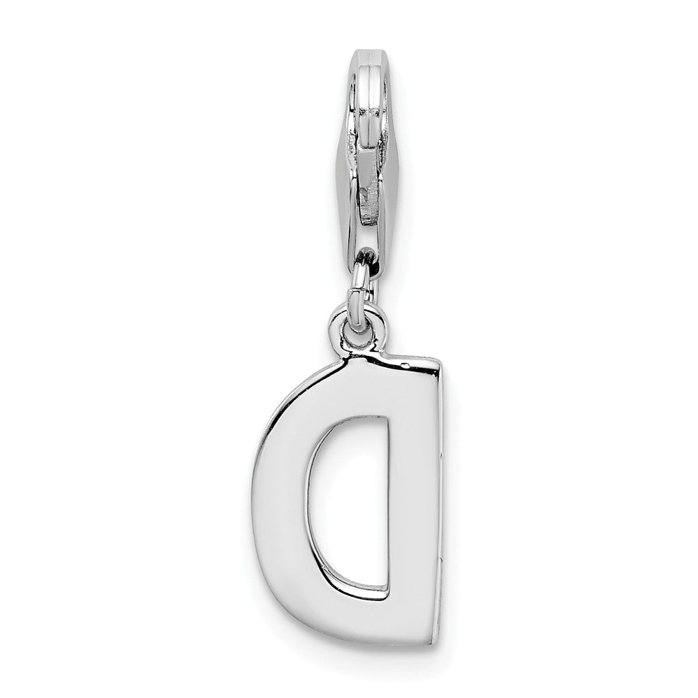 Million Charms 925 Sterling Silver Rhodium-Plated (Cubic Zirconia) CZ Letter D With Lobster Clasp Charm
