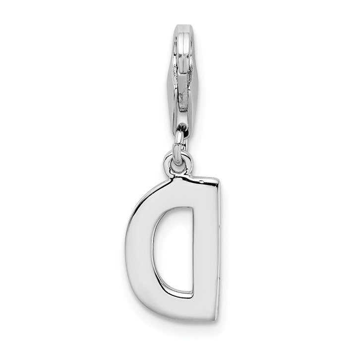 Million Charms 925 Sterling Silver Rhodium-Plated (Cubic Zirconia) CZ Letter D With Lobster Clasp Charm