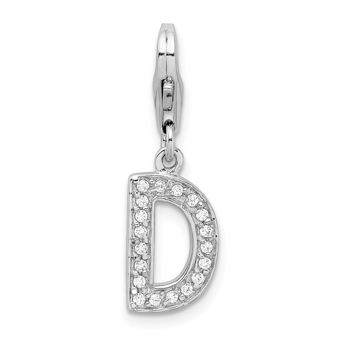 Million Charms 925 Sterling Silver Rhodium-Plated (Cubic Zirconia) CZ Letter D With Lobster Clasp Charm