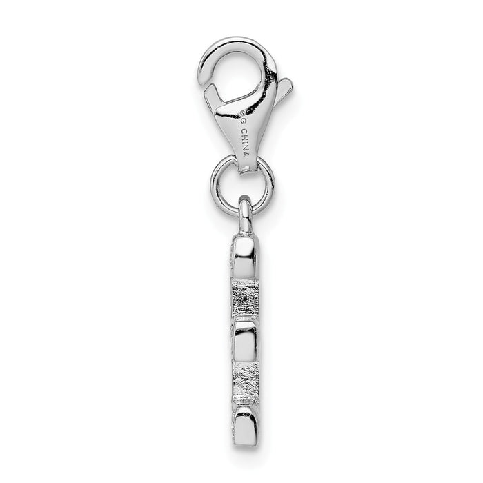 Million Charms 925 Sterling Silver Rhodium-Plated (Cubic Zirconia) CZ Letter E With Lobster Clasp Charm